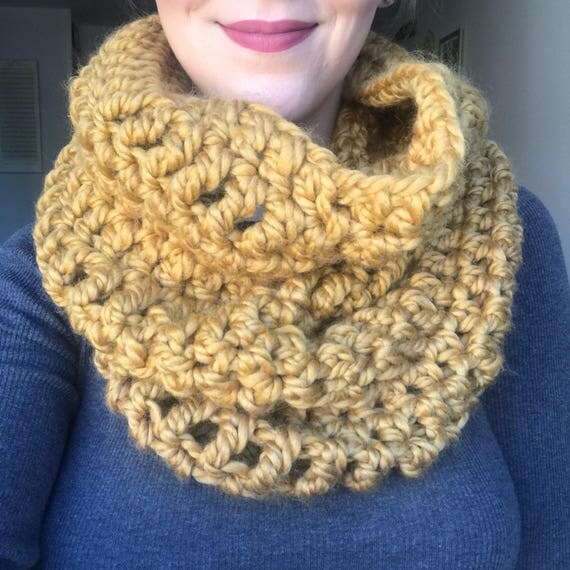 Chunky Oversized Crochet Mustard Cowl Scarf