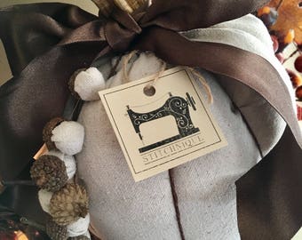 Canvas Pumpkin, Upcycled Fabric Pumpkins, Cream Pumpkins, Farmhouse Pumpkins, White Fall Decorating, Fall Pumpkins, Autumn Decor