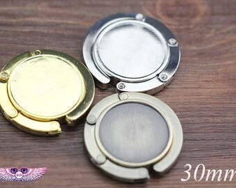 Bag Hook Blank - Round Purse Hanger - Purse Hook Hanger with 30mm Round Glass Dome Cabochon - Purse or Diaper Bag Hanger - Silver Table Hook