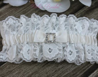 FAST Shipping!!!! Beautiful Ivory Wedding Garter, Bridal Garter, Garter, Rhinestones Garter, Wedding Garter, Lace garter, Lace and Satin