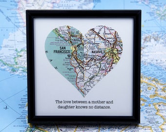 Long Distance Mom, Mom Distance Quotes, Mom From Son Gift, Map Heart, Mother Daughter Map, Mothers Day Map, Mom Birthday Gift, Distance Gift