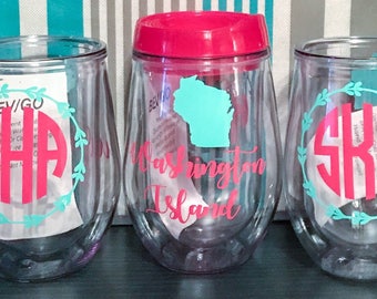 Insulated wine glass, wine sippy cup, stemless acrylic wine tumbler, party favor, wedding planning, 21st wine tumbler, bev2go, girls night