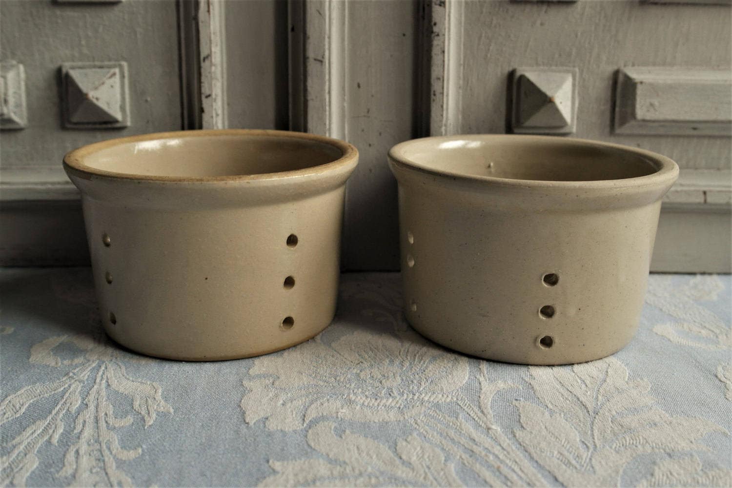 French cheese molds 2 vintage earthenware JDL cream ceramic