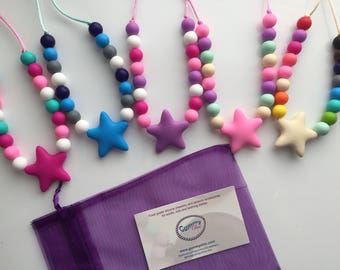 Non toxic jewelry - Kids bijouterie - Star silicone necklaces - Toddler necklace - Dress up jewelry - Chew necklaces - Kid sensory necklace