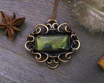 Gemstone necklace Girlfriend Gift idea mom From daughter Daughter wedding gift-For-sister Necklace girlfriend Labradorite Copper Patina Wire
