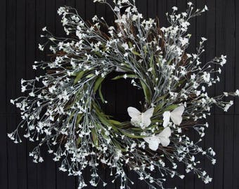 Babys Breath Wreath | Butterfly Wreath | Front Door Wreath | White Wreath | Indoor Wreath | Baby Shower | Wedding Wreath