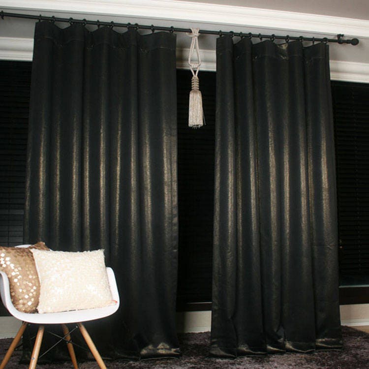 Gold Glitter Accents Black Blackout Curtain