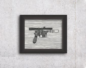 Star Wars Han Solo Blaster - Lino Cut Print