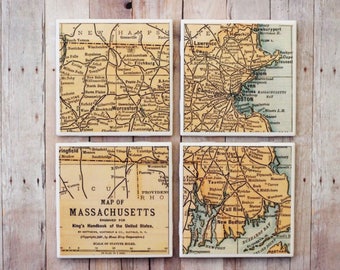 Boston / Boston Map Coasters / Massachusetts Map Coasters / Boston Massachusetts / Boston Coasters / Massachusetts Coasters / Boston Gift