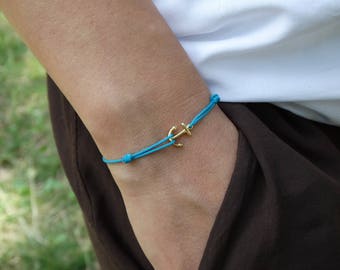 Nautical Bracelet Gold Anchor bracelet Nautical Rope Bracelet Anchor Jewelry Tiny Bracelet Blue thread bracelet womens gift for girlfriend