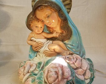 Vintage Chalkware Madonna and Baby TV Light