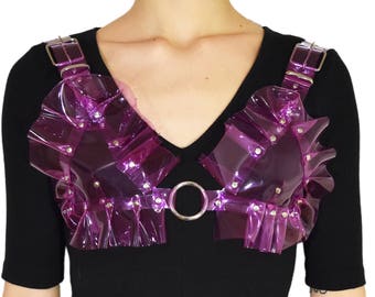 Clear purple ruffle o ring bra