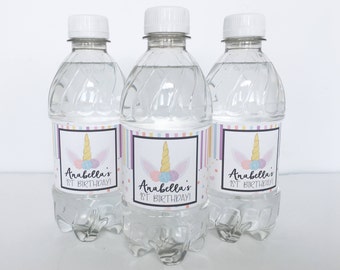 Unicorn Water Bottle Labels - Rainbow Unicorn Water Bottle Labels - Unicorn Party - Unicorn Birthday - Water Resistant Labels - SET OF 12+