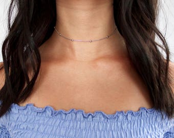 silver beaded choker necklace - raindrop choker, gold beaded choker, dainty gold choker, satellite chain, minimal, delicate, dainty