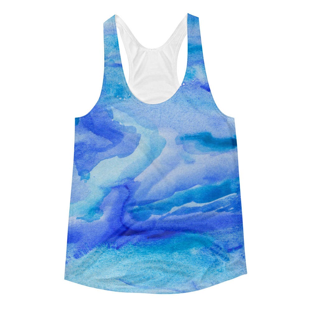 Blue Tie Dye Tank Printed Blue Teal Turquoise Top Unique