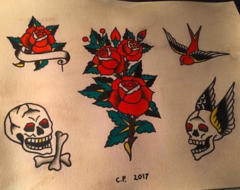 14x10 Sailor Jerry Traditional Tattoo Flash Sheet 14x10 Sailor Jerry Traditional Tattoo Flash Sheet