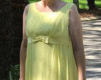 Vintage 1969 Prom Dress Lemon Yellow Chiffon
