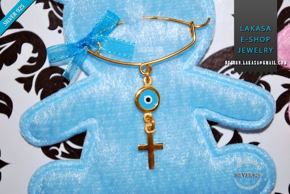 BEST Price Cross Enamel Eye Baby Brooch Sterling Silver Handmade Kids Jewelry Mother Happy Shower Day Religious Baptism Newborn It is a Boy