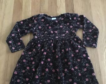 1990's oshkosh black floral velvet dress - size 3t