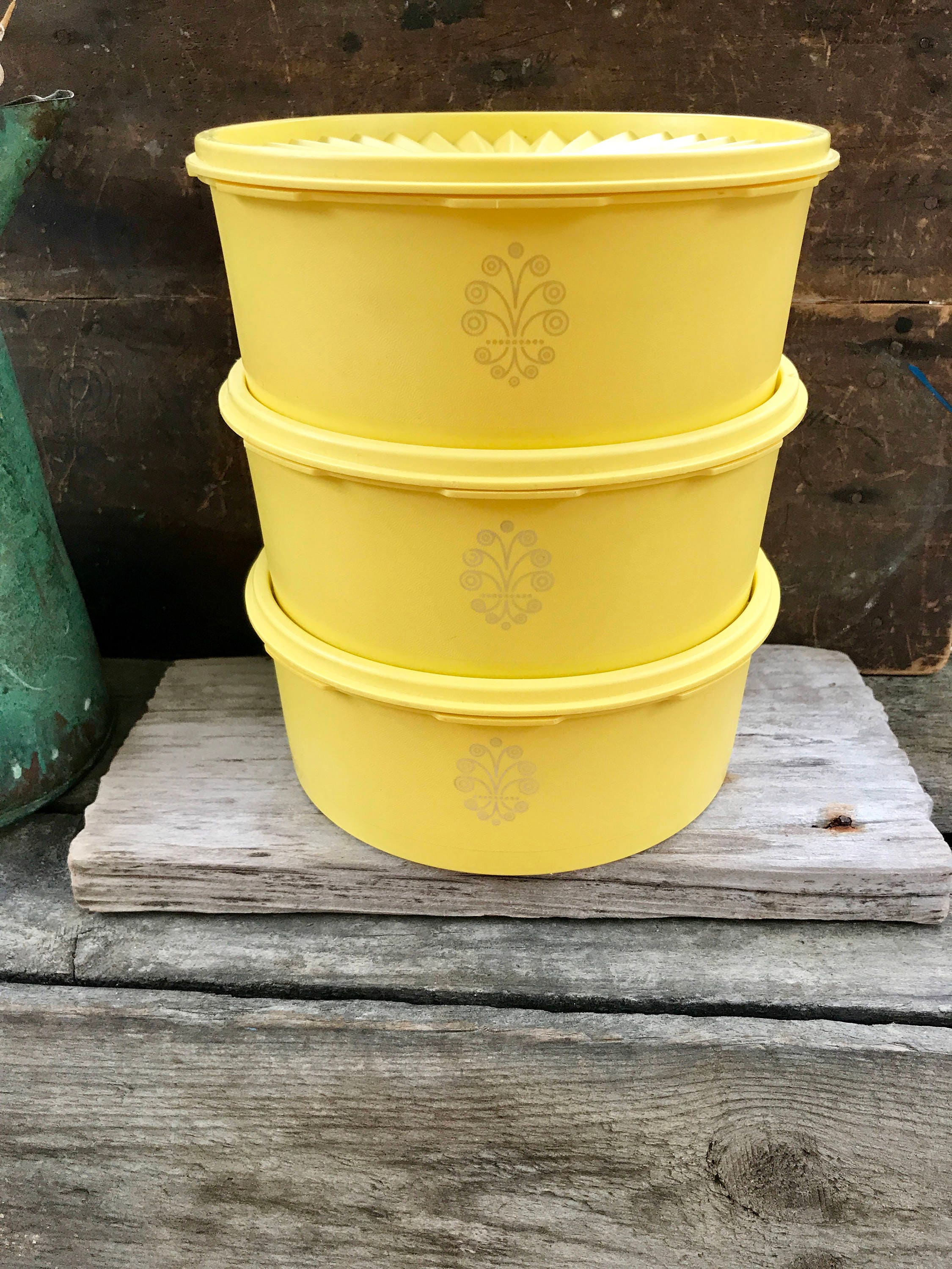 Vintage Yellow Stackable Tupperware Containers Bright Yellow