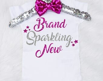 Baby Girl's Brand Sparkling New Onesie, Brand New Onesie, Brand New Newborn Outfit, Newborn Brand Sparkling New Shirt, Babyshower Gift