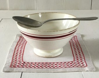 Cafe au lait bowl Gien, French antique soup bowl,1910s collectable,French country earthenware bowl,Ancien diningware French gift,shabby deco