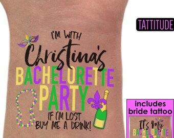 New Orleans Tattoos | Bachelorette Party Favor, Custom Tattoo, New Orleans Bachelorette, Personalized Tattoo, Mardi Gras, Fake Tattoo, NOLA