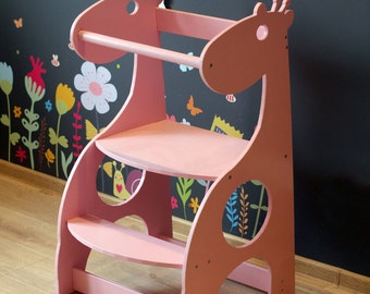 Little helper tower, Giraffe Helper, Toddler Step Stool, Kitchen Helper Tower, Kitchen Helper Stool, Montessori learning stool