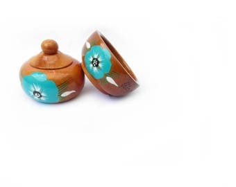 wooden jewelry case set | wooden bowl and box | hand painted | schmuckkästchen | boîte à bijoux