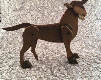 Vintage folk art wooden pose-able billy goat