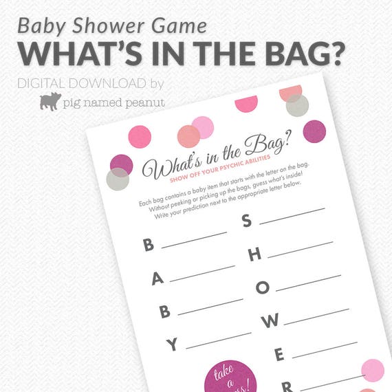 What's In The Bag Game Baby Shower Game Pink Polka Dots