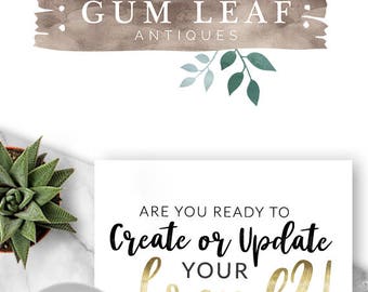 111 - Gum Leaf, LOGO Premade Logo Design, Branding, Blog Header, Blog Title, Business, Boutique, Custom, Gold, Watercolour,
