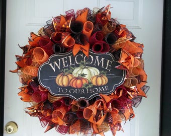 Fall Wreath, Front Door Wreath, Autumn Wreath, Fall Deco Mesh Wreath, Fall Decorations~Ready to Ship~