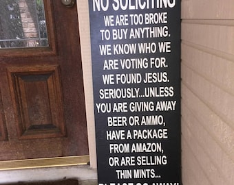 No Soliciting Sign, front porch sign, large no soliciting sign, do not knock, do not ring doorbell, wooden sign, funny no soliciting sign