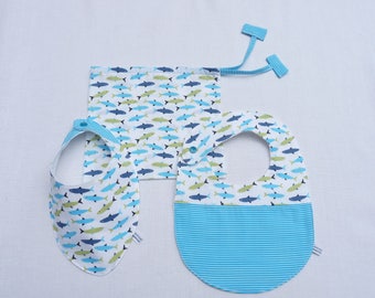 Ensemble 3 pièces bavoirs cadeau naissance garçon 0/24 mois "fusée"