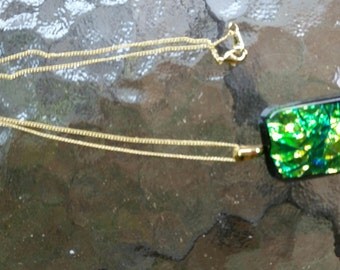 Faux Dichroic Green Rectangle Pendant