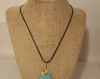 Handmade wire wrapped stone teardrop necklace