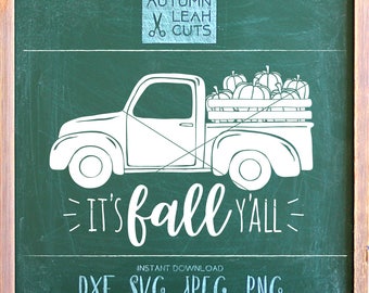 Pumpkin Truck Svg, It's Fall Y'all -- SVG, PNG, Jpeg, DXF cut file for Silhouette, Cricut - Instant Download Clipart - Antique Truck Clipart