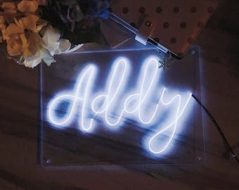 Small 9.8" x 13.8'' (25cm x 35cm) Plexiglass Calligraphy El Wire custom Neon Sign/ wall art/ lighting/ home decor/ wedding/ choose 6 letters