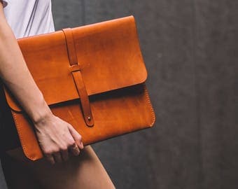 Leather Laptop Sleeve (with strap or knot) 13" case