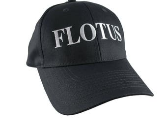 FLOTUS Typography First Lady of the United States Melania Trump Style White Embroidery on Adjustable Structured Black Baseball Cap