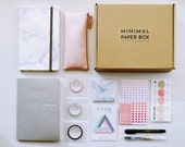 Minimal Paper Box Vol. 1 - Bullet Journal Starter Kit / Subscription Box / Marble Dot Grid Journal Notebook / Stationery Box / Gift Box