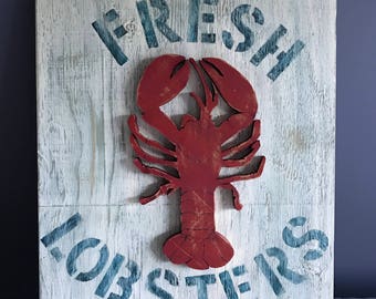 Big Lobster Sign Coastal Wall Decor Wooden Lobster Wall Art