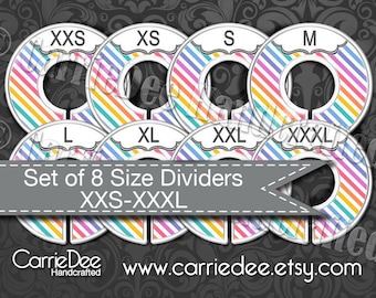 Assembled Clothing Size Dividers, Consultant Tools, LuLaRoe Size Divider Set, Diagonal Stripe Design, LLR Size Cards
