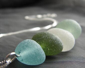 Sea Stack beach glass necklace / sea glass necklace / aqua marine sea glass jewelry / ocean colours jewelry / artisan cairn necklace