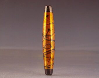 Lampwork Glass Focal Bead - Bicone Bead in Black and amber-y pink