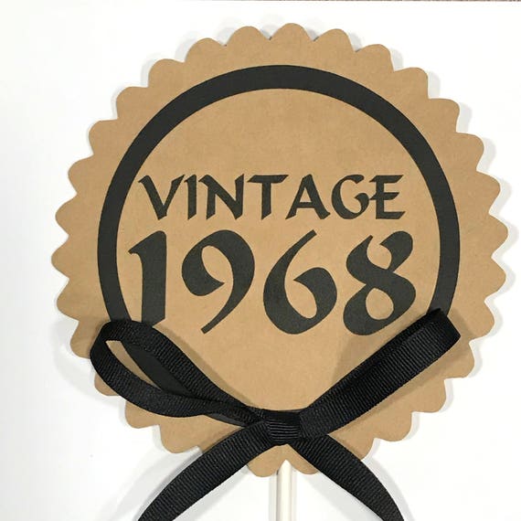 50th Birthday - Vintage 1968 Cake Topper Decoration, Candy Pick, Black ...