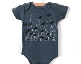 Baby Bodysuit, Organic Baby Clothes, Flock of BlackBirds Onesie, Natural Baby Clothing, Organic Baby Bodysuits, baby girl, baby shower gift