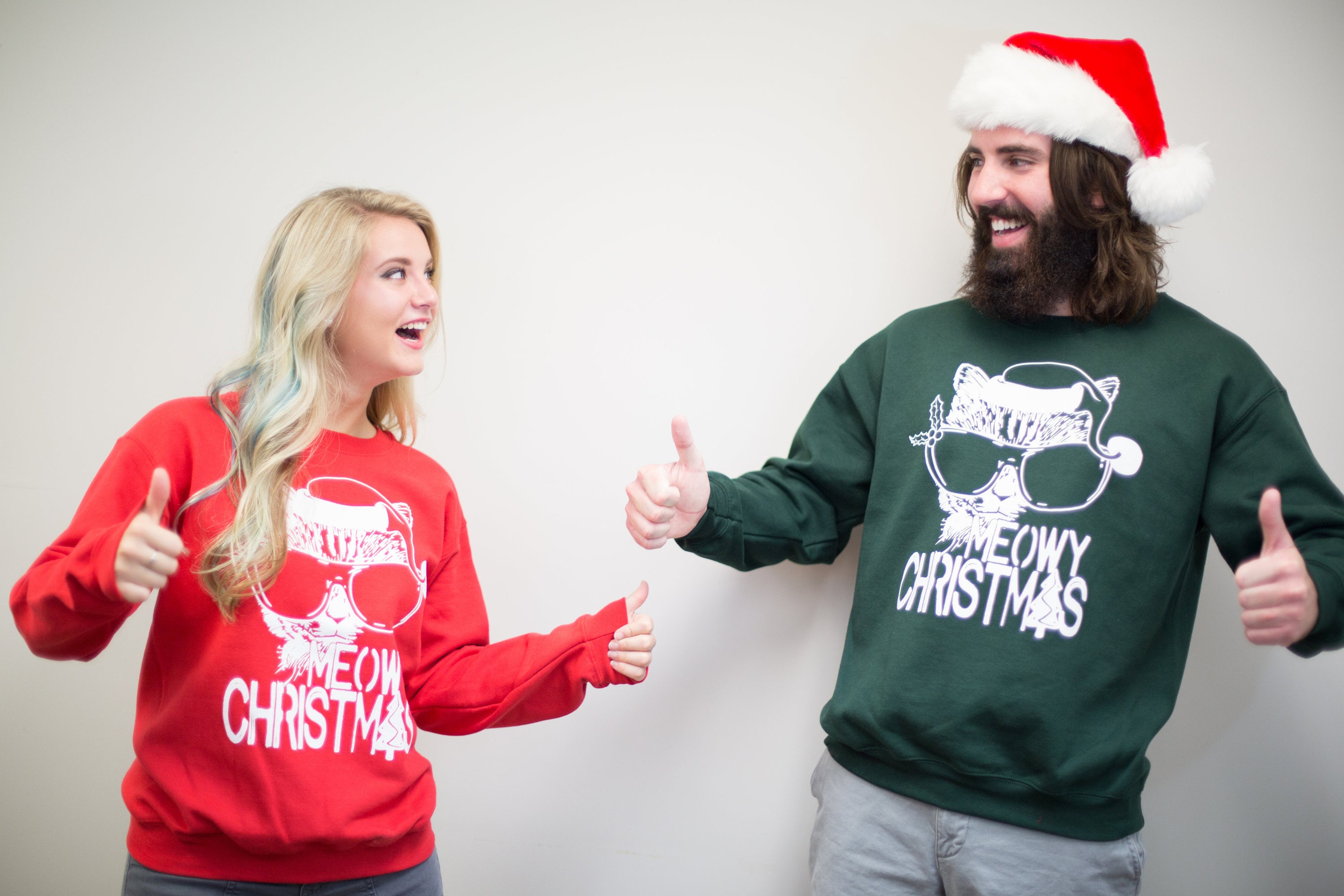 Ugly Christmas Sweater  couple  sweatshirts Meowy Christmas