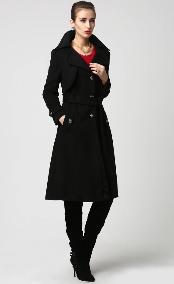 long black women's fitted winter coats